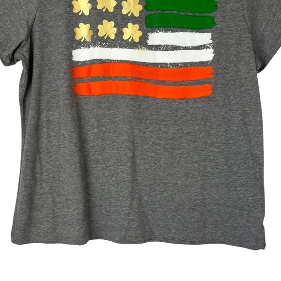 St Patricks Day Irish Womens Tshirt Flag Shamrocks Gray Size XXL - Picture 4 of 7